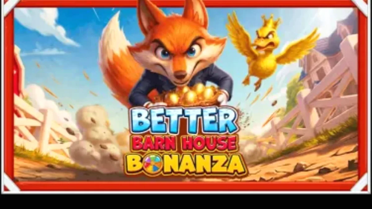 Cenário vibrante e ensolarado de Better Barn House Bonanza com elementos de fazenda e rodas de bônus.